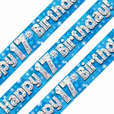 17th Birthday Blue Holographic Banner