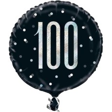 Black Glitz 100th Birthday 18" Foil Balloon