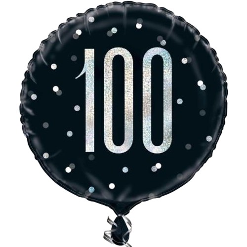 Black Glitz 100th Birthday 18" Foil Balloon