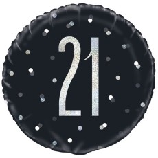 Black Glitz 21st Birthday 18" Foil Balloon