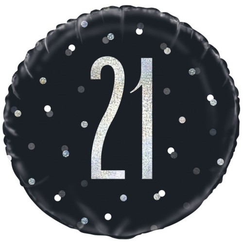 Black Glitz 21st Birthday 18" Foil Balloon