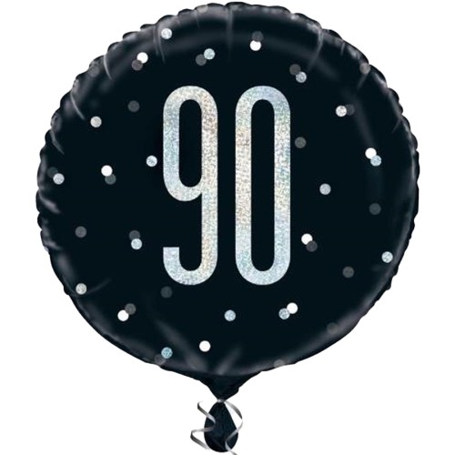 Black Glitz 90th Birthday 18" Foil Balloon