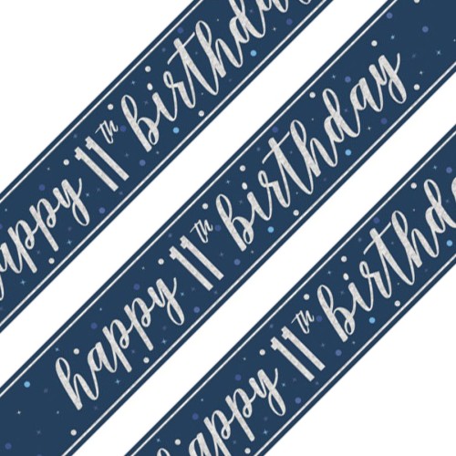 Glitz Blue 11th Birthday Holographic Banner