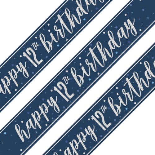 Glitz Blue 12th Birthday Holographic Banner