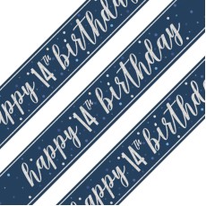 Glitz Blue 14th Birthday Holographic Banner