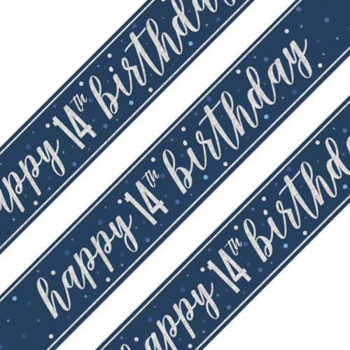 Glitz Blue 14th Birthday Holographic Banner