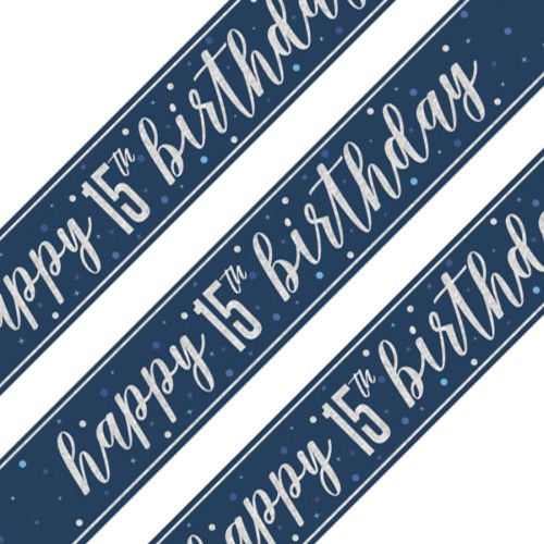 Glitz Blue 15th Birthday Holographic Banner