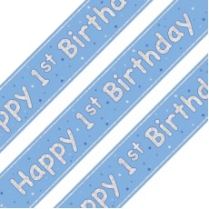 Glitz Blue 1st Birthday Holographic Banner