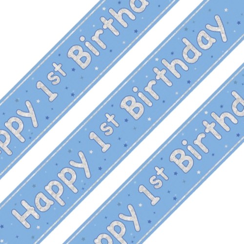 Glitz Blue 1st Birthday Holographic Banner