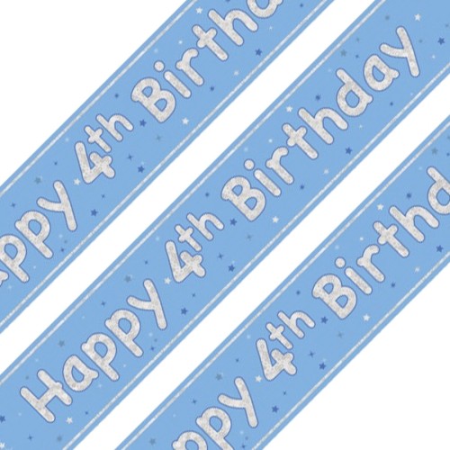 Glitz Blue 4th Birthday Holographic Banner