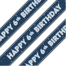 Glitz Blue 6th Birthday Holographic Banner