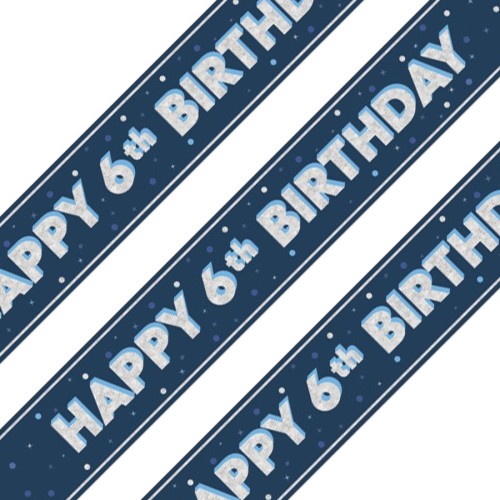 Glitz Blue 6th Birthday Holographic Banner