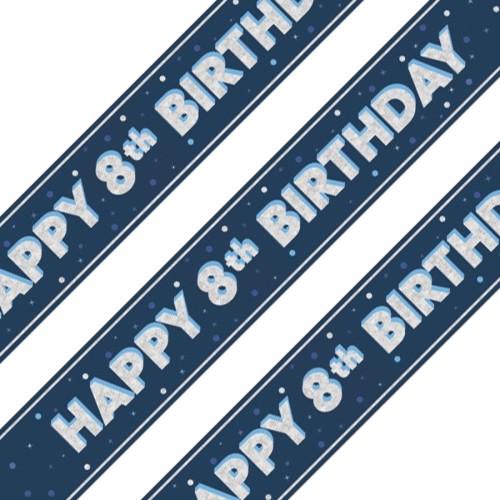 Glitz Blue 8th Birthday Holographic Banner