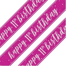 Glitz Pink 11th Birthday Holographic Banner