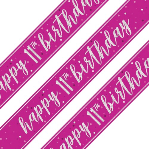 Glitz Pink 11th Birthday Holographic Banner