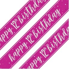 Glitz Pink 12th Birthday Holographic Banner