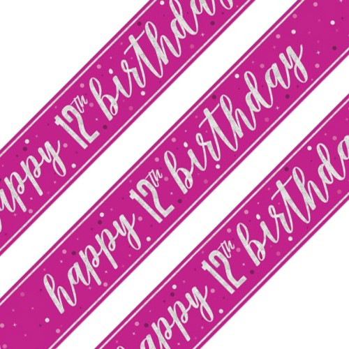 Glitz Pink 12th Birthday Holographic Banner