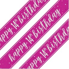 Glitz Pink 14th Birthday Holographic Banner