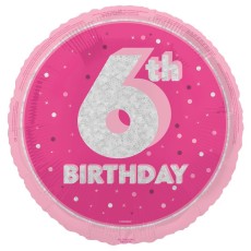 Glitz Pink 6th Birthday 18" Foil Balloon