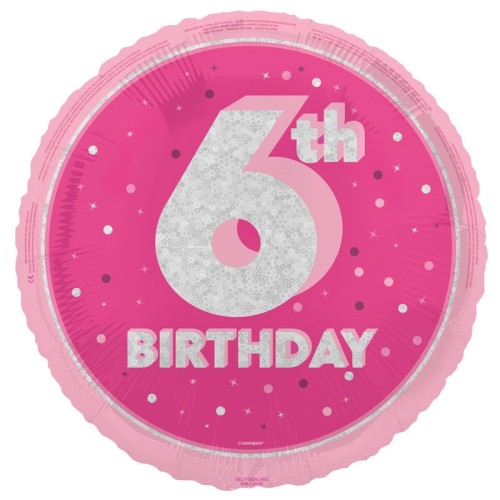 Glitz Pink 6th Birthday 18" Foil Balloon