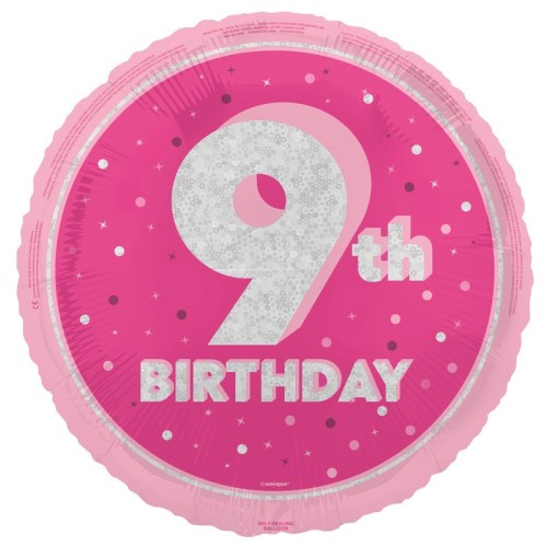 Glitz Pink 9th Birthday 18" Foil Balloon