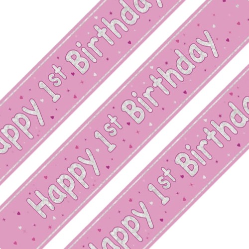 Glitz Pink 1st Birthday Holographic Banner