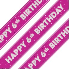 Glitz Pink 6th Birthday Holographic Banner