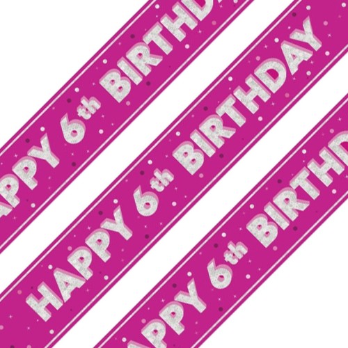 Glitz Pink 6th Birthday Holographic Banner