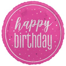 Glitz Pink Happy Birthday Round 18" Foil Balloon