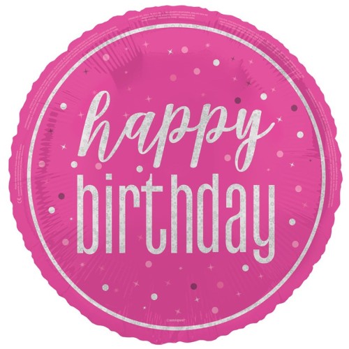 Glitz Pink Happy Birthday Round 18" Foil Balloon