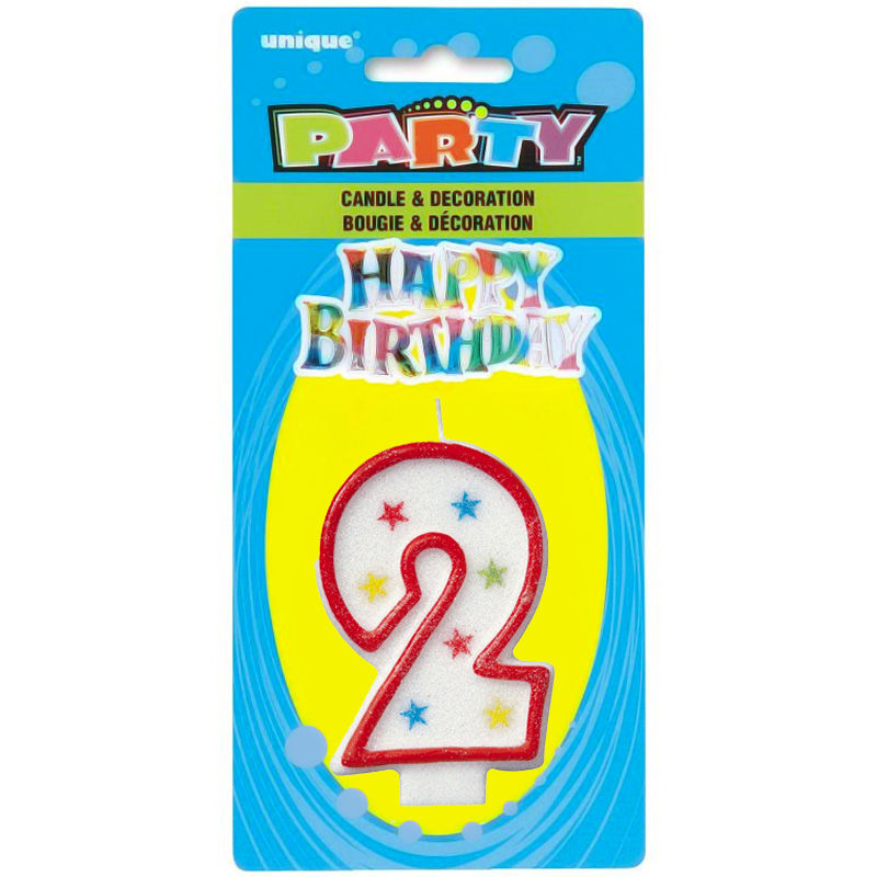 Buy Number 2 Glitter Birthday Candle with Decoration | Party Chest