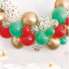 Red, Green & Gold Christmas Confetti Latex Balloon Arch Kit