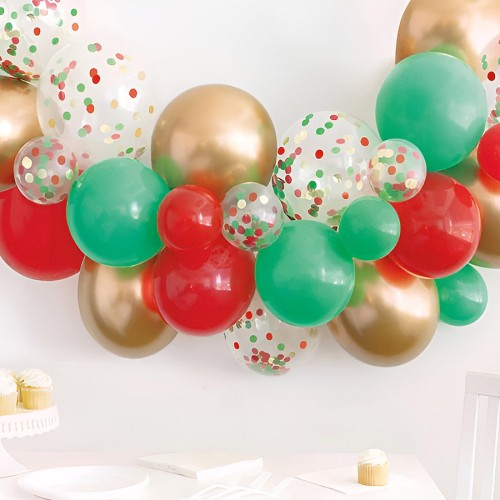 Red, Green & Gold Christmas Confetti Latex Balloon Arch Kit