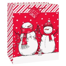 Snowman Red Stripes Large Gift Bag