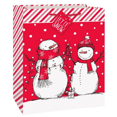 Snowman Red Stripes Large Gift Bag