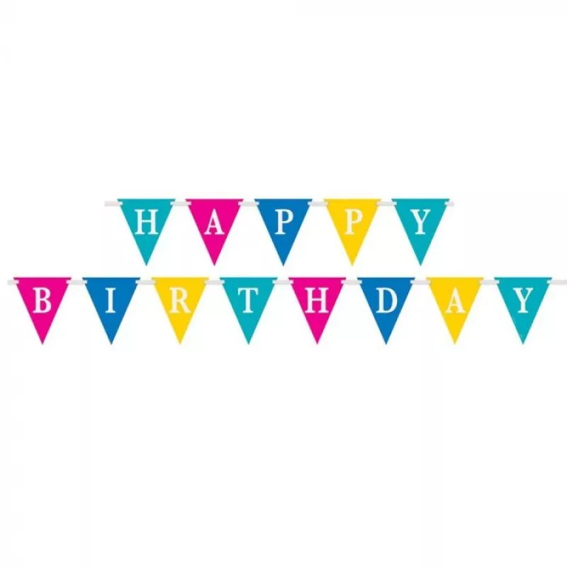 Happy Birthday Card Sweet Cake Candle And Triangle Bunting Flags