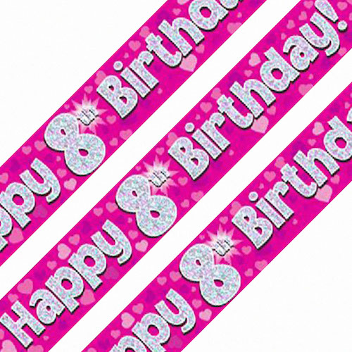 Buy 8th Birthday Pink Holographic Banner | Party Chest